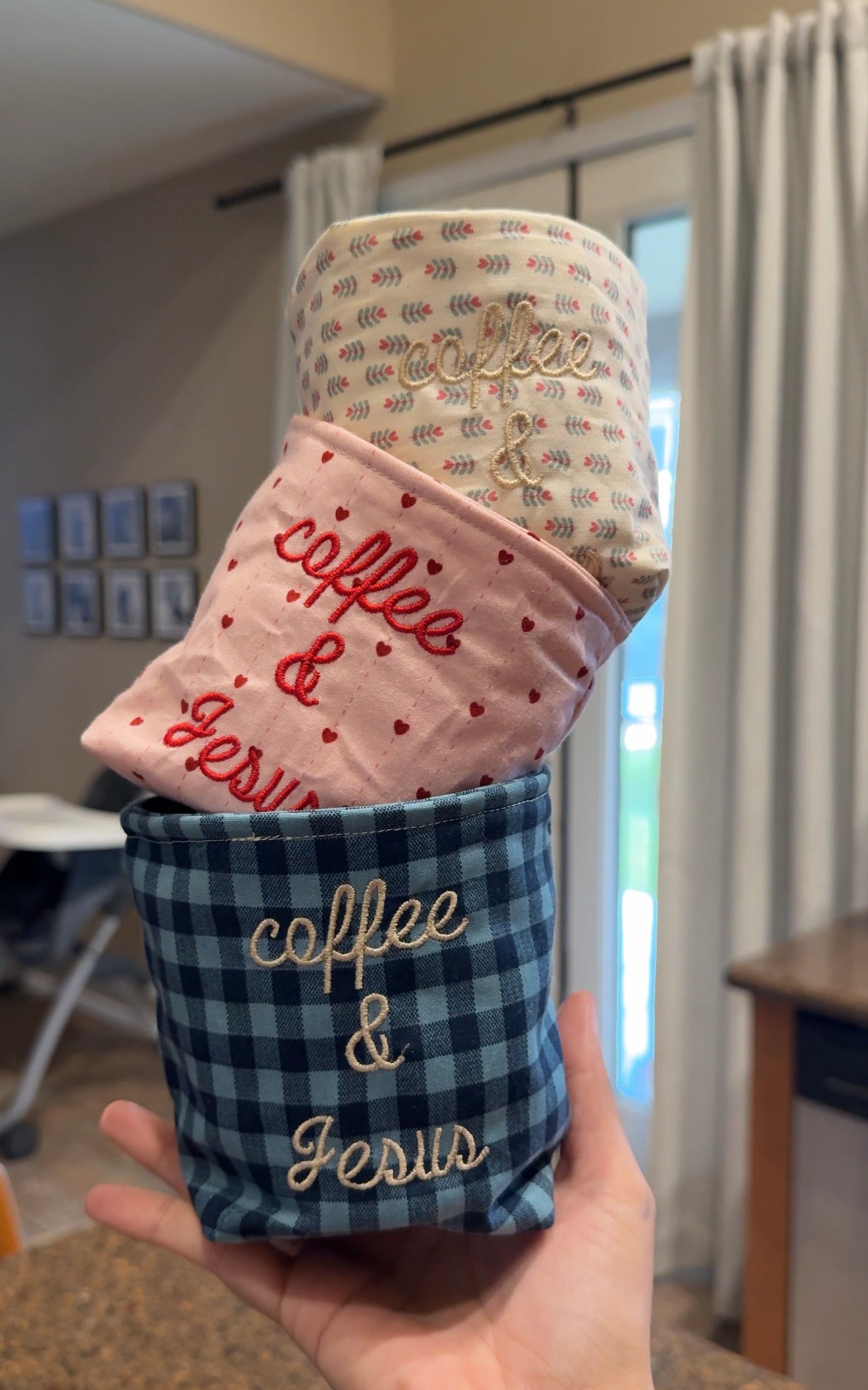 Embroidered Coffee & Jesus Weck Jar Cozy- Koozie | Handmade Fabric Sleeve