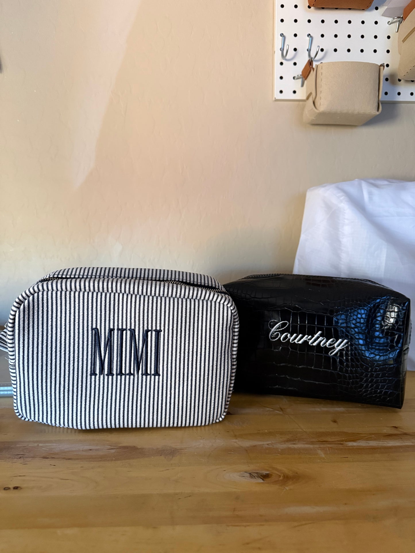 Seersucker Makeup Pouch | Cosmetic Bag for Travel & Everyday Essentials