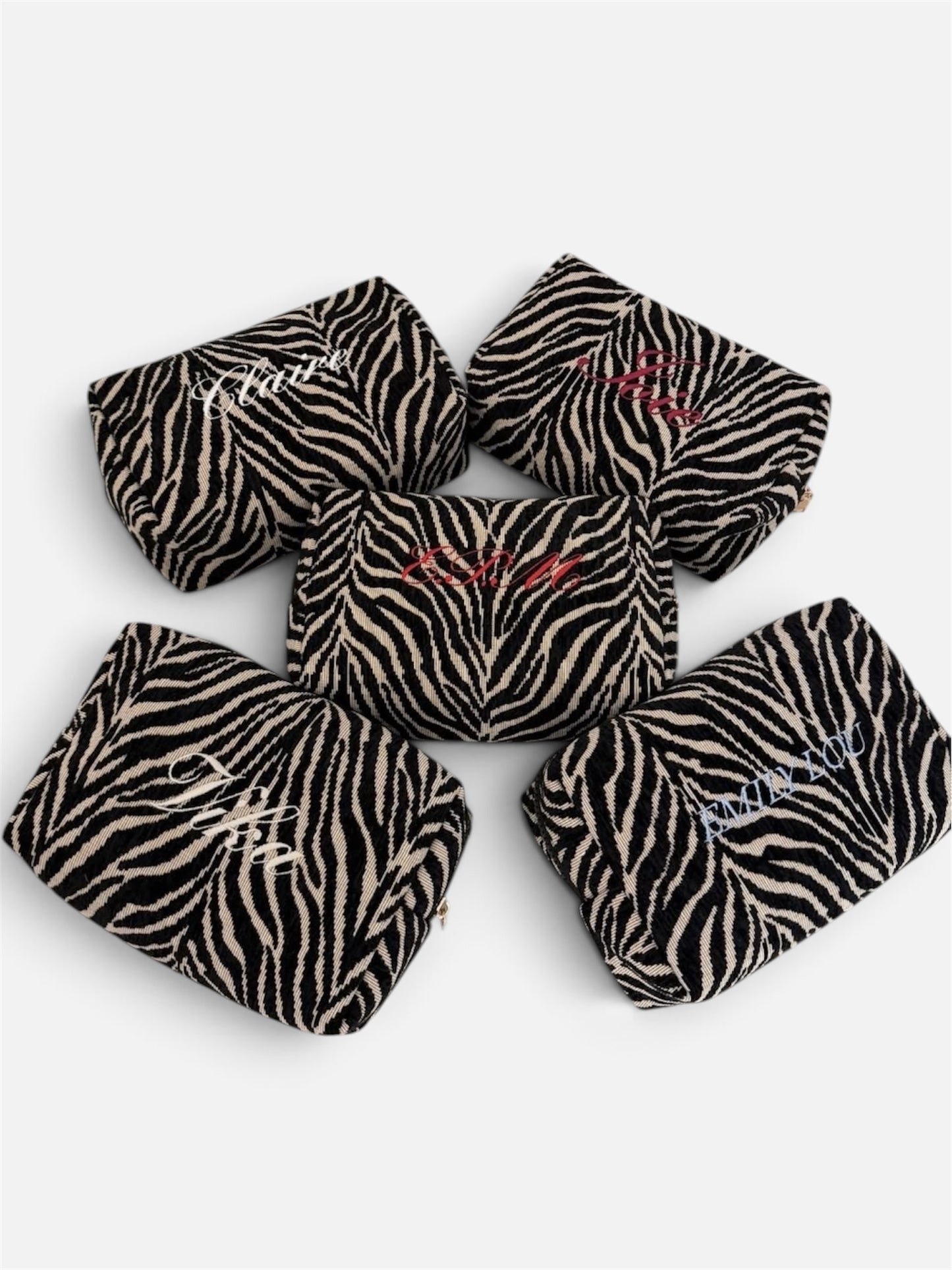 Large Personalized Zebra Cosmetic Bag | Custom Embroidered Makeup & Travel Pouch