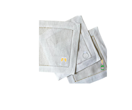 Bridal Embroidered Cocktail Napkins (Set of 4)